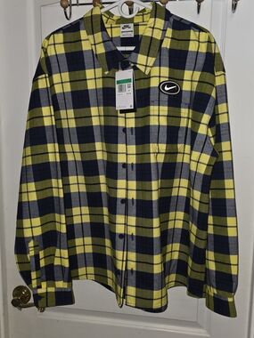 Nike Eric Koston Air Max 95 Yellow & Navy Plaid Flannel Button-Up Shirt